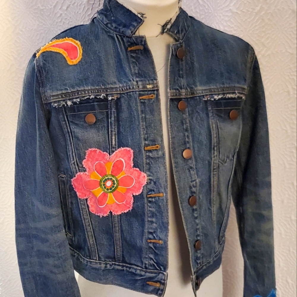 Upcycled Jean Jacket with Flower Patches